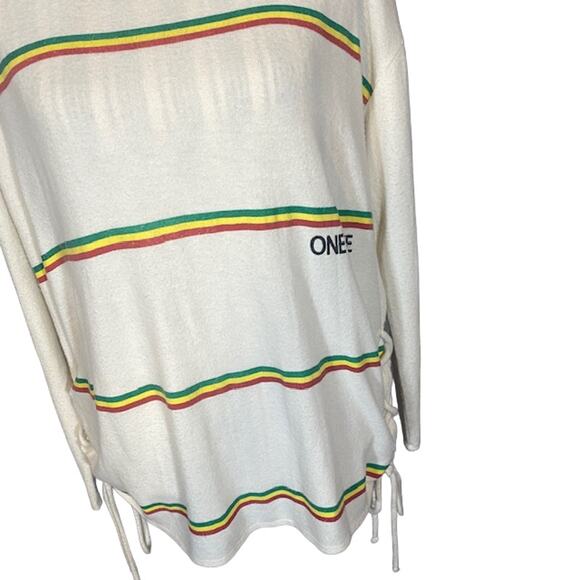 Chaser Cream Rainbow Striped One Love Long Sleeve Sweater Women Sz M - Picture 5 of 11